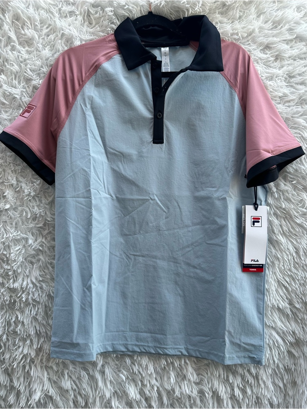 FILA Men’s Colorblock Polo Shirt - Pink & Light Blue size Small